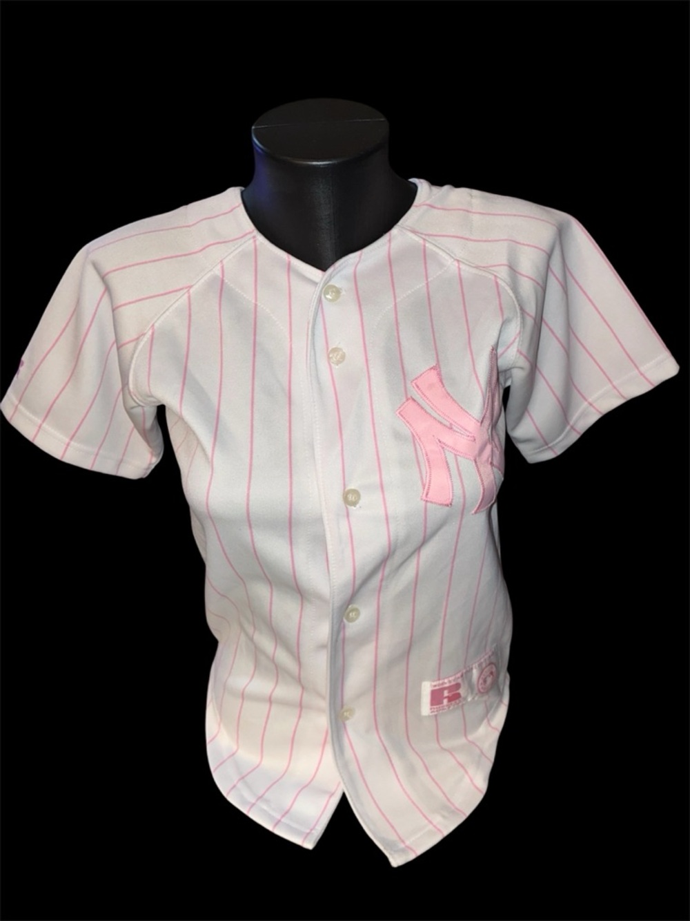 NY Yankees Girls Pink-Striped Baseball Jersey Top